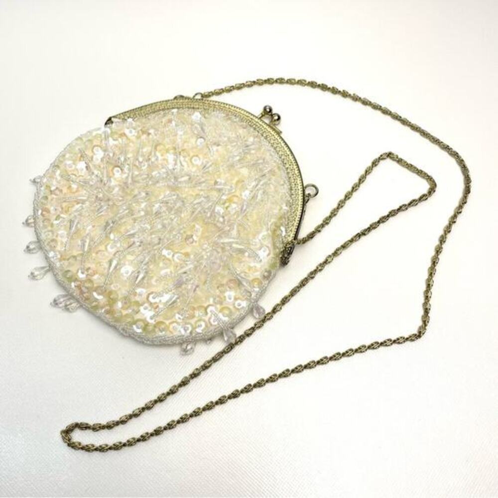 Beaded Cocktail Bag Iridescent‎ Sequins Gold Chain Metal Clasp